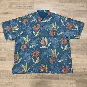 ommy Bahama 100% Silk Hawaiian Blue Floral Button Up Aloha Casual Men's XXL 2X